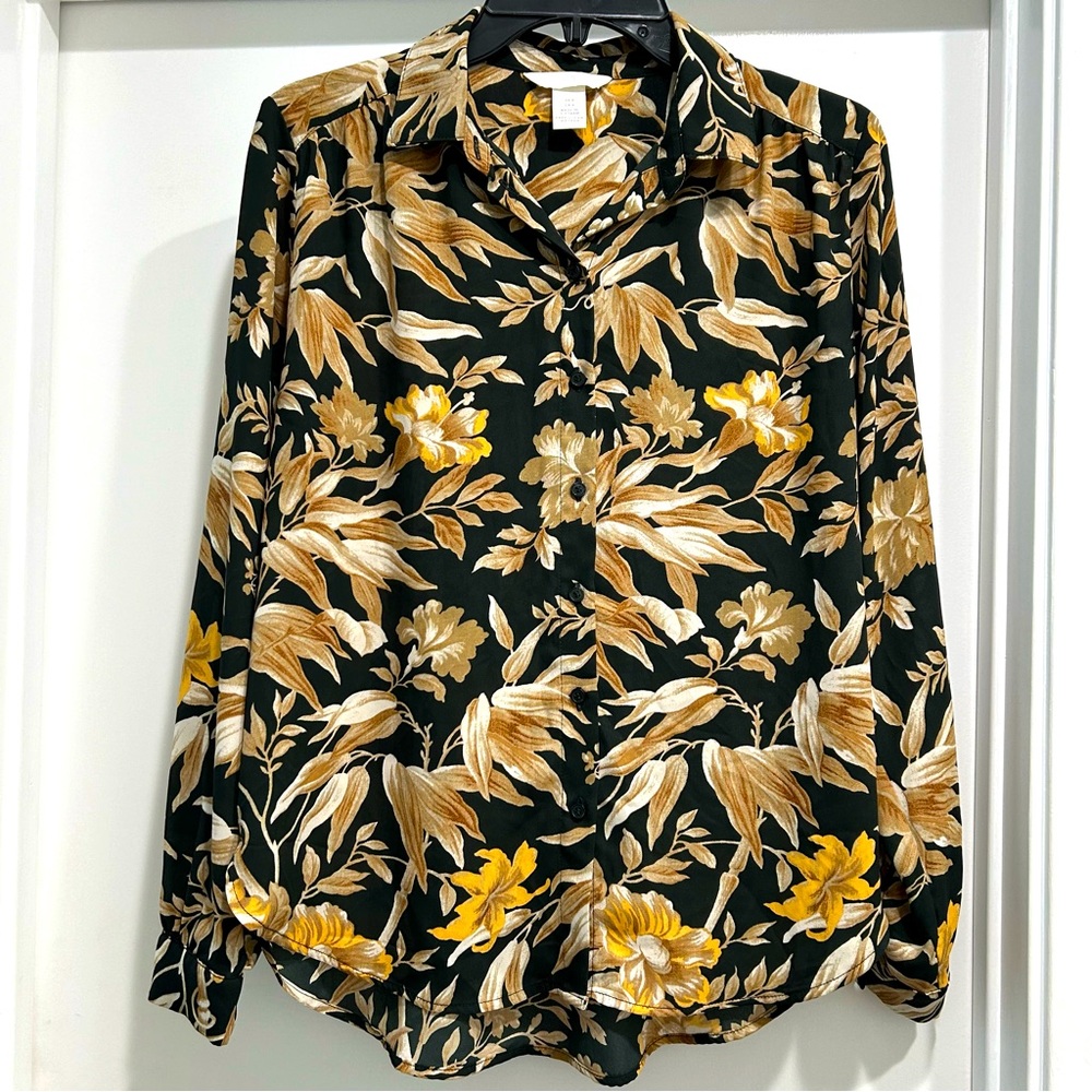 H&M Floral Tropical Button Down Blouse Size:4